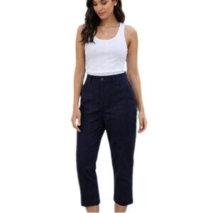 Croft & Barrow Utility Pants Tapered Leg Midrise Navy Stretch Waist Size 6